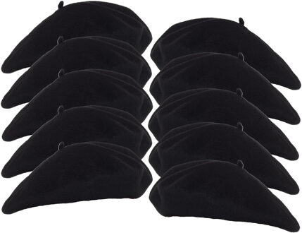 Smiffys carnaval verkleed Franse baret - 10x - zwart - polyester - dames en heren