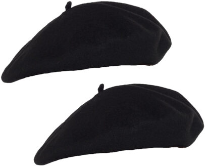 Smiffys carnaval verkleed Franse baret - 2x - zwart - polyester - dames en heren