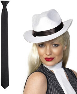 Smiffys Carnaval verkleed Gangster/maffia set witte hoed met stropdas zwart