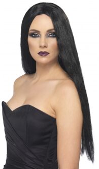 Smiffys carnaval verkleed heksen pruik voor dames zwart lang haar
