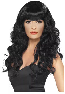 Smiffys carnaval verkleed heksen pruik voor dames zwart lang haar