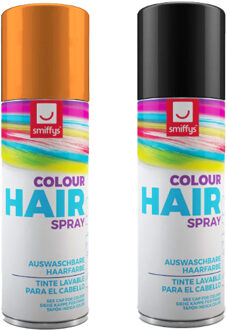 Smiffys Carnaval verkleed hoofdhaar verf/spuitspray - zwart en oranje - spuitbussen - 125 ml p/st