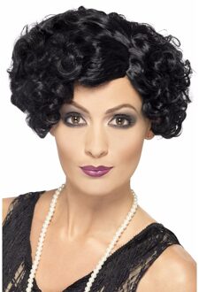 Smiffys Carnaval verkleed jaren 20 damespruik - zwart - kort model haar - golvend