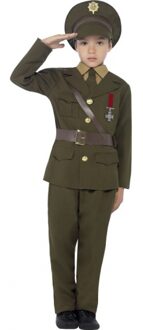 Smiffys Carnaval verkleed Leger officier kostuum - voor kinderen - groen - met pet - soldaat/militair