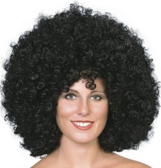 Smiffys Carnaval verkleed Mega afro pruik - zwart - krullen - dames en heren - Seventies Multi