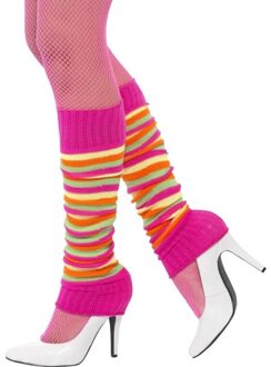 Smiffys Carnaval verkleed Neon gekleurde beenwarmers - dames - Eighties/Jaren 80 thema Roze