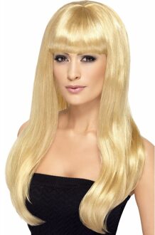 Smiffys Carnaval verkleed pruik - blond - dames - stijl lang haar - pony - synthetisch - damespruik