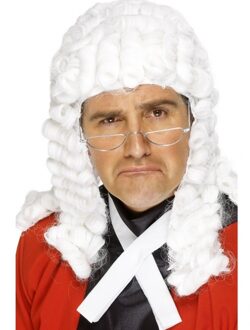 Smiffys Carnaval verkleed pruik rechter/judge - wit - krullen - heren - klassiek engels model