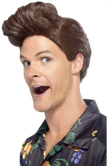 Smiffys Carnaval verkleed pruik voor heren - Ace Ventura - met kenmerkende vetkuif - bruin