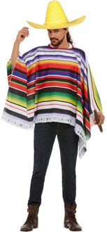 Smiffys Carnaval verkleed set Mexicaan - gekleurde one size poncho - Sombrero hoed geel dia 59 cm One size