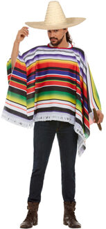 Smiffys Carnaval verkleed set Mexicaan - gekleurde one size poncho - Sombrero hoed groen dia 59 cm