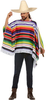 Smiffys Carnaval verkleed set Mexicaan - gekleurde one size poncho - Sombrero hoed naturel dia 59 cm