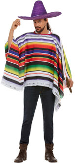 Smiffys Carnaval verkleed set Mexicaan - gekleurde one size poncho - Sombrero hoed paars dia 59 cm