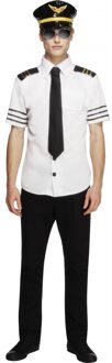 Smiffys Carnaval verkleedkleding kostuum Piloot - heren - piloten outfit Wit
