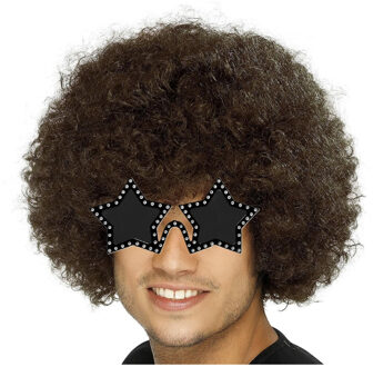 Smiffys Carnaval verkleedset afropruik met sterren bril - bruin - heren/dames - Seventies/disco thema