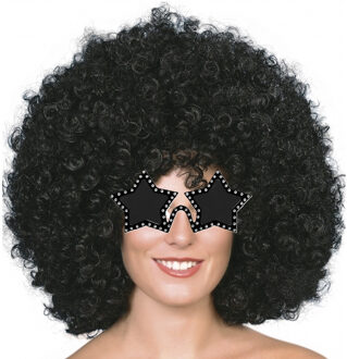 Smiffys Carnaval verkleedset afropruik met sterren bril - zwart - heren/dames - Seventies/Disco thema