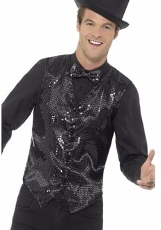 Smiffys Carnavalkleding verkleed Pailetten Gilet/vestje - zwart - Heren - Polyester