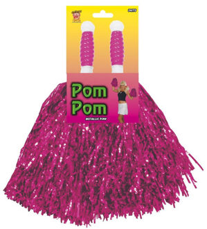 Smiffys Cheerballs/pompoms - 2x - roze - met ringgreep - 30 cm - cheerleader pompons