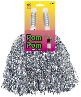 Smiffys Cheerballs/pompoms - 2x - zilver - met ringgreep - 30 cm - cheerleader pompons