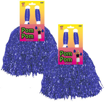 Smiffys Cheerballs/pompoms - 4x - blauw - met ringgreep - 30 cm - cheerleader pompons