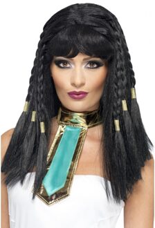 Smiffys Cleopatra pruik - met vlechten - zwart - dames - Egyptische pruik - damespruik - verkleedpruik