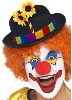 Smiffys Clown carnaval verkleed bolhoedje met bloem - volwassenen Zwart
