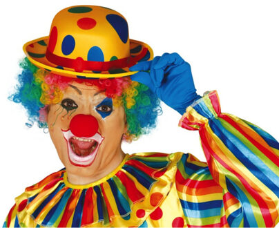 Smiffys Clown verkleed set - gekleurde pruik - bolhoedje geel stippen - Carnaval clowns verkleedkleding