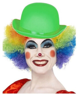 Smiffys Clown verkleed set - gekleurde pruik - bolhoedje groen - Carnaval clowns verkleedkleding