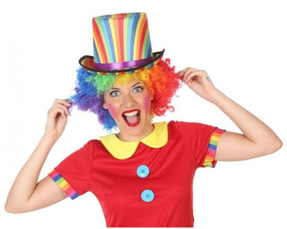 Smiffys Clown verkleed set gekleurde pruik met hoge hoed