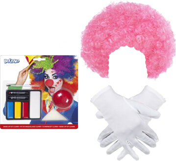 Smiffys Clown verkleed set volwassenen - Pruik/schmink/handschoenen