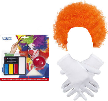 Smiffys Clown verkleed set volwassenen - Pruik/schmink/handschoenen