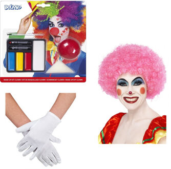 Smiffys Clown verkleed set volwassenen - Pruik/schmink/handschoenen