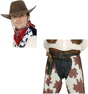 Smiffys Cowboy hoed bruin met revolver/pistool in holster voor volwassenen