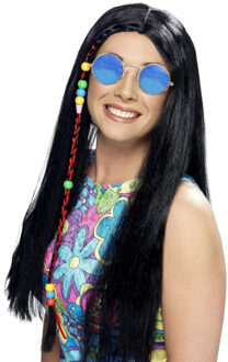 Smiffys Dames Flower Power Hippie Sixties verkleed set pruik en bril