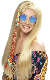 Smiffys Dames Flower Power Hippie Sixties verkleed set pruik en bril