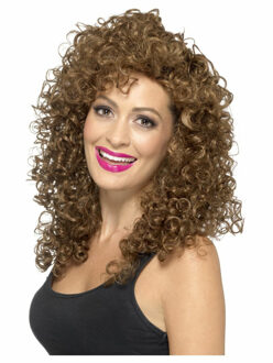 Smiffys Dames verkleed pruik - Lange krullen - bruin - verkleed accessoires - glamour pruiken