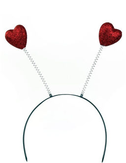 Smiffys Diadeem/haarband rode glitter hartjes - Verkleed spullen - Vrijgezellen/Valentijn feestje Multi
