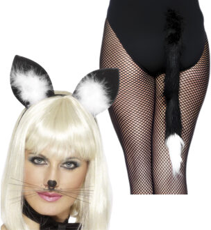 Smiffys Dieren verkleed accessoires set voor een kat / poes - oren diadeem en staart - voor volwassenen