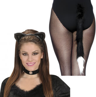 Smiffys Dieren verkleed accessoires set voor een kat / poes - oren diadeem en staart - voor volwassenen