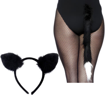 Smiffys Dieren verkleed accessoires set voor een kat / poes - oren diadeem en staart - voor volwassenen