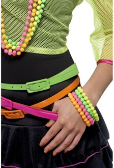 Smiffys Eighties verkleed accessoires - 4x kralen armbanden in neon kleuren - Dames - kunststof Multi