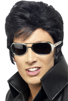 Smiffys Elvis Rock an roll star verkleed set pruik zwart en bril voor heren