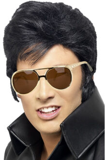 Smiffys Elvis Rock an roll star verkleed set pruik zwart en bril voor heren