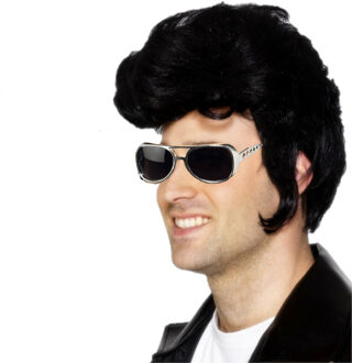Smiffys Elvis Rock an roll star verkleed set pruik zwart en bril voor heren