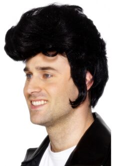 Smiffys Elvis verkleed pruik - heren - zwart - met grote rock and roll kuif