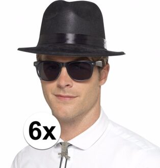 Smiffys Fedora hoedjes zwart 6x - Verkleedhoofddeksels