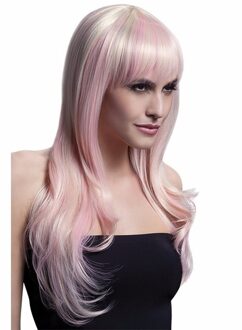 Smiffys Fever Lange Blonde Pruik Met Roze Highlights