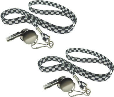 Smiffys Fluitje aan lanyard - 2x - zwart/wit geblokt - Race thema - scheidsrechter fluitje - Racing