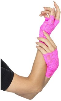 Smiffys Fluo roze kant handschoenen voor vrouwen - Accessoires > Handschoenen