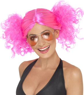 Smiffys "Fluo roze pruik voor dames - Verkleedpruik - One size"